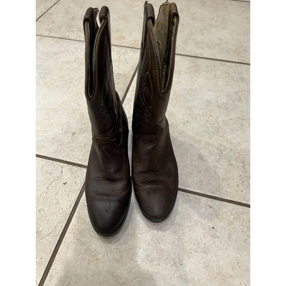Kids Brown Leather Cowboy Boots Pointed Toe Sz 4